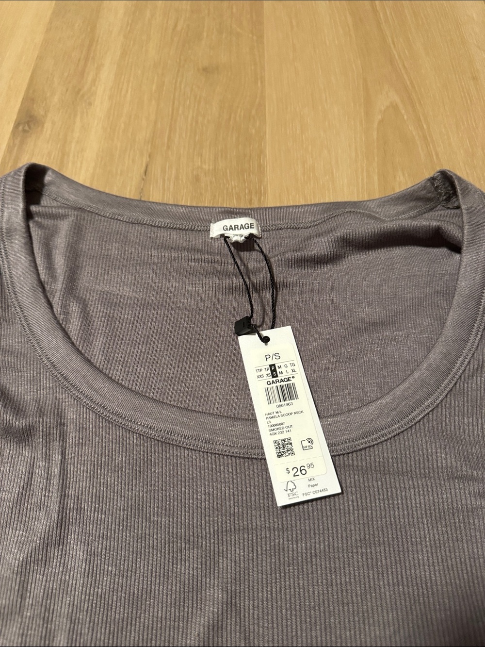 Garage Long Sleeve Scoop Crop Top - Charcoal - Picture 2 of 2